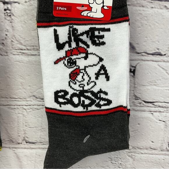 Peanuts Snoopy Woodstock Crew Socks 4 Pair Mens Shoe Size 6.5 -12 Gray/White/Red - Picture 2 of 8
